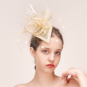 Tea cocktail party wedding church royal ascot kentucky derby ivory bride hat