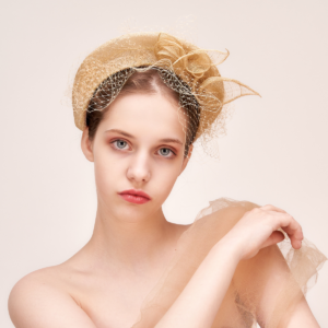 Tea cocktail party wedding church royal ascot kentucky derby beige fascinator hat