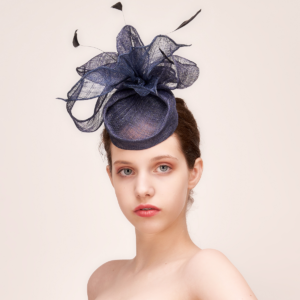 Tea cocktail party wedding church royal ascot kentucky derby blue haute couture handmade fascinator hat
