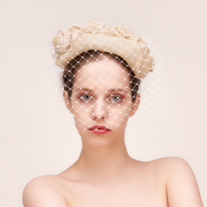 Tea and cocktail party beige fascinator hat